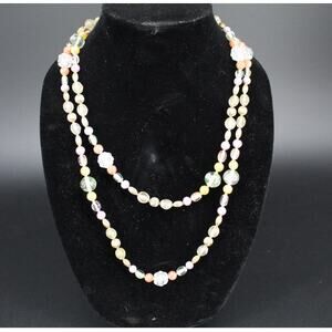 VTG Oscar De La Renta Signed 49” Long Double Strand Beaded Necklace Pastel